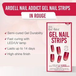 Ardell Nail Addict Semi-Cured Gel Nail Strips Rouge Red - Cures with UV/LED