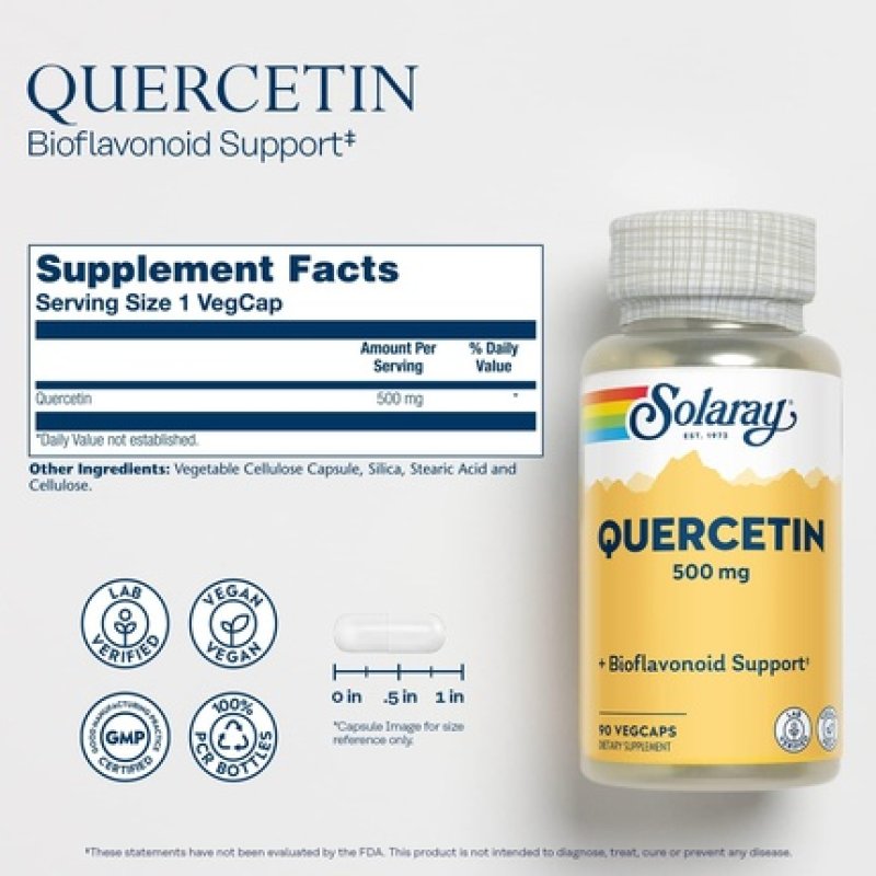 SOLARAY Quercetin 500mg Supports Sinus Respiratory Immune Function and Normal Healthy Uric Acid Levels 90 VegCaps