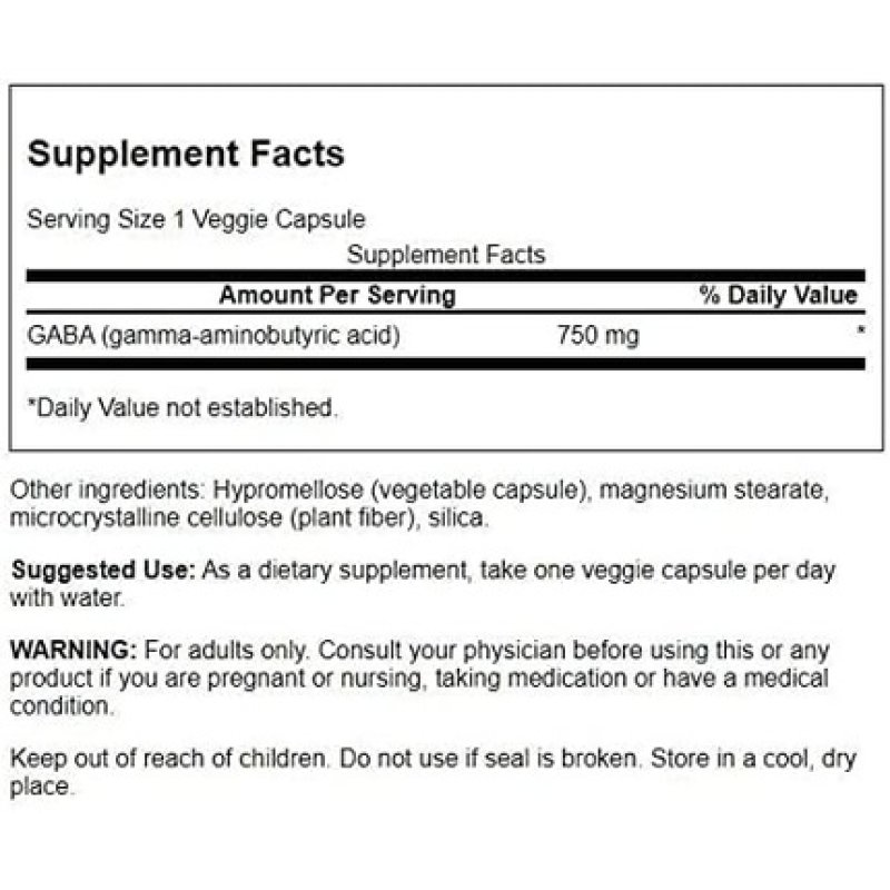 Swanson Maximum Strength GABA 750mg 60 Veg Capsules