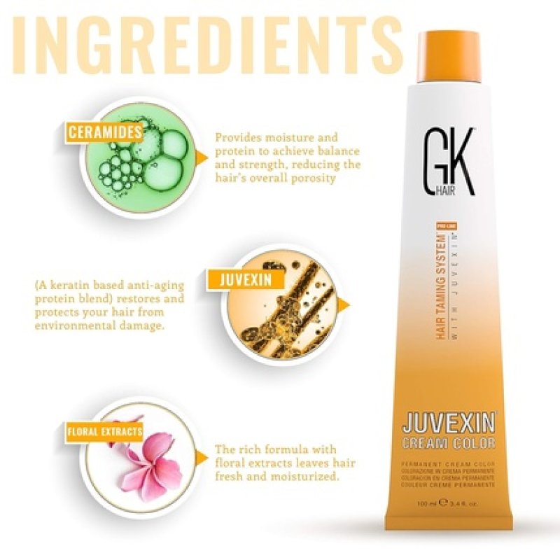 GK HAIR Global Keratin Professional Hair Color Cream Tube 3.4 Fl Oz 100ml Nourishing & Cleansing Colors for Styling