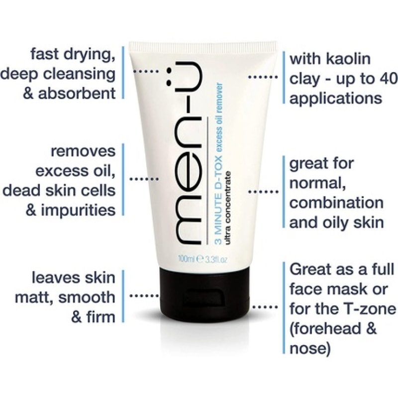 men-u 3 MINUTE D-TOX Ultra Concentrate Vegan Face Mask for Men with Kaolin Clay and Witch Hazel 100ml