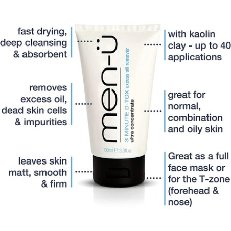 men-u 3 MINUTE D-TOX Ultra Concentrate Vegan Face Mask for Men with Kaolin Clay and Witch Hazel 100ml