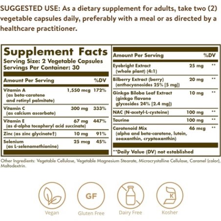 Solgar Bilberry Ginkgo Eyebright Complex Vegetable Capsules - Improve Daily Wellbeing - Minimize Free Radical Damage -