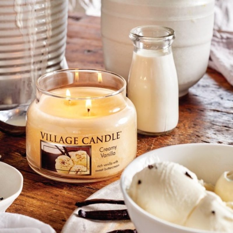 Village Candle Creamy Vanilla Scented Candle 11oz - Small Ivory Jar
