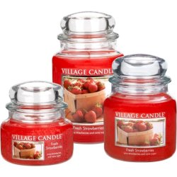 Village Candle Fresh Strawberries 11 oz Glass Jar Scented Candle Small