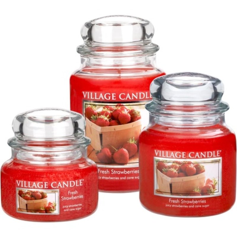 Village Candle Fresh Strawberries 11 oz Glass Jar Scented Candle Small