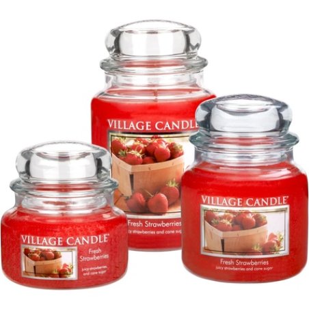Village Candle Fresh Strawberries 11 oz Glass Jar Scented Candle Small