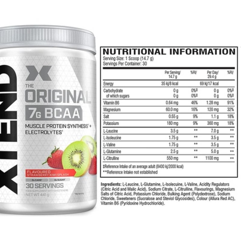 XTEND Original BCAA Powder Strawberry-Kiwi Spritzer 7g BCAA Electrolytes for Recovery & Hydration 30 Servings