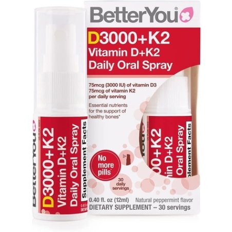 BetterYou Vitamin D3000 K2 Daily Oral Spray Natural Multivitamin and Immune System Support 12ml - 30 Daily Doses