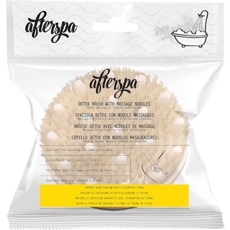 Afterspa Massage & Detox Brush with Natural Bristles HomeSpa Wellness Tool for Cleansing and Exfoliating Your Skin