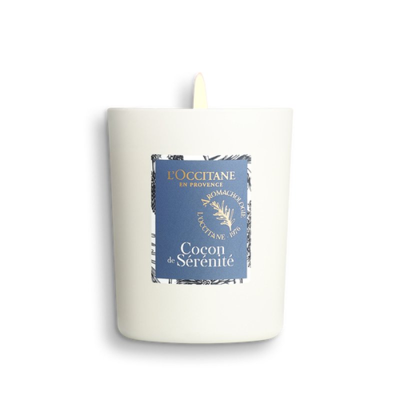 L'Occitane Cocon de Sérénité Relaxing Candle bougie en cire Rond Bleu, Blanc 1 pièce(s)