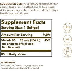 Solgar Vitamin D3 Cholecalciferol 10mcg 400 IU 250 Softgels