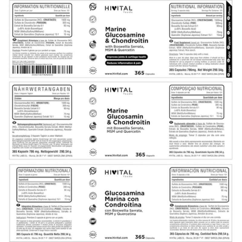 Glucosamine with Chondroitin 365 Capsules with MSM, Boswellia Serrata, and Quercetin Natural Anti-Inflammatory for