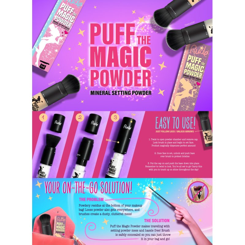 Rude Cosmetics Puff the Magic Powder poudre de visage 6,5 g Translucent