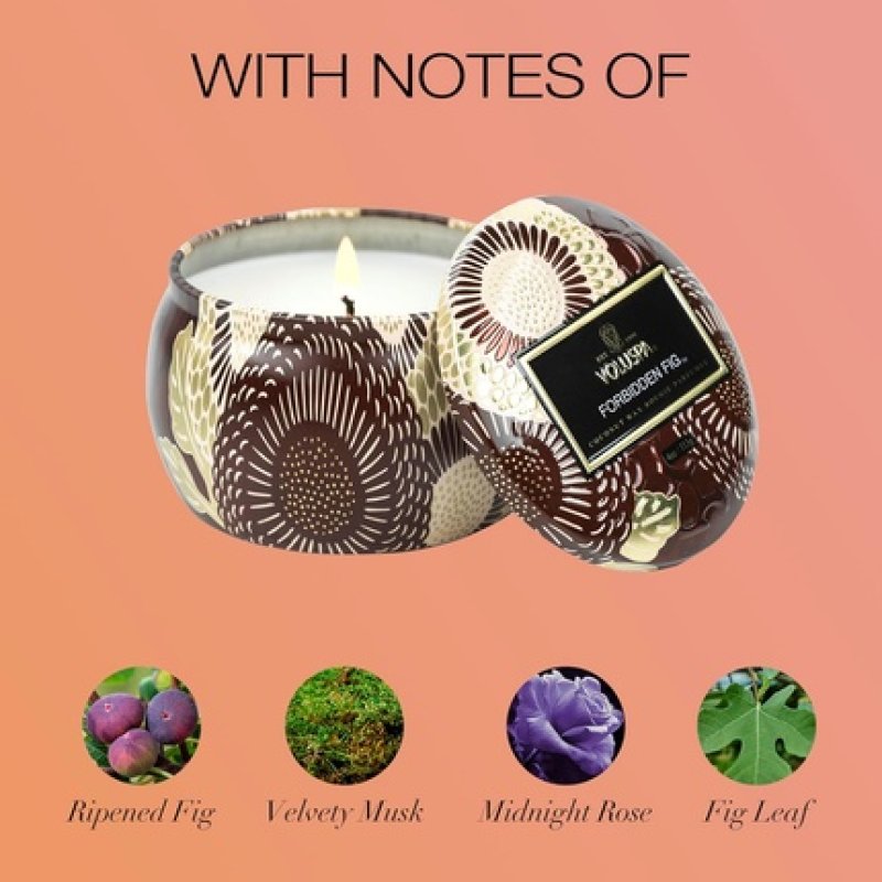 Voluspa Forbidden Fig Mini Tin Candle 4 Oz 25 Hour Burn Time Coconut Wax