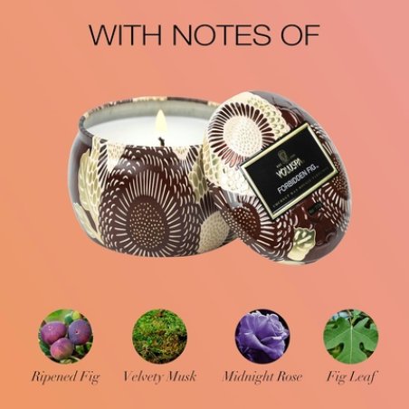 Voluspa Forbidden Fig Mini Tin Candle 4 Oz 25 Hour Burn Time Coconut Wax