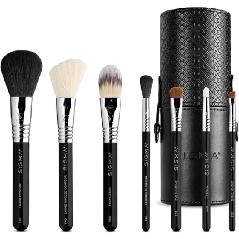 Sigma Beauty Travel Makeup Brush Set with Premium Fibers and Durable Handles for Face and Eyes - Essential Travel Set