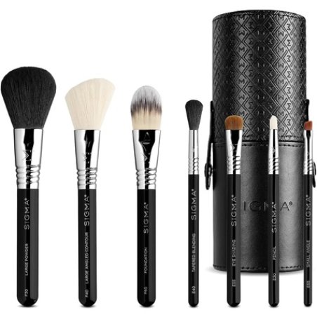 Sigma Beauty Travel Makeup Brush Set with Premium Fibers and Durable Handles for Face and Eyes - Essential Travel Set