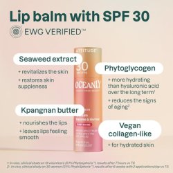 Attitude Oceanly Tinted Lip Balm with SPF 30 EWG Verified Plastic-Free