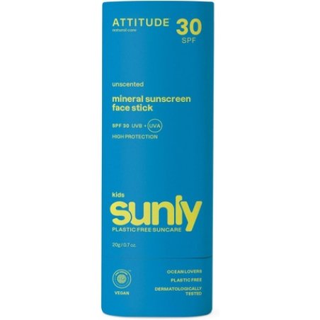 ATTITUDE Mineral Face Sunscreen Stick for Kids SPF 30 EWG Verified Plastic-Free Broad Spectrum UVA/UVB Protection with