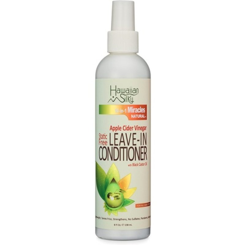 Hawaiian Silky Apple Cider Vinegar Static-Free Leave-in Conditioner 8 fl oz with Black Castor Oil Extract for Hair