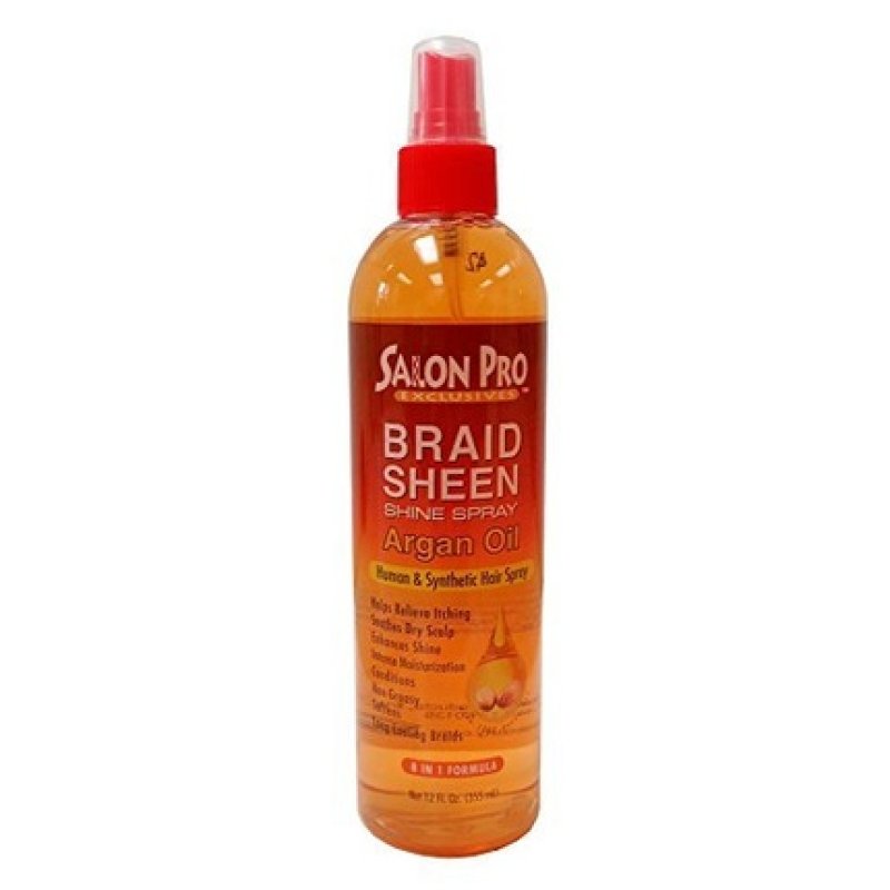 Salon Pro Braid Sheen Shine Spray 8 in 1 Formula 12oz 355ml with Argan Oil