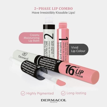 Dermacol 16-Hour Lip Colour Highly Pigmented Glossy Lip Stain Two-Phase Lip Plumper Gloss Kissproof Lip Makeup Products