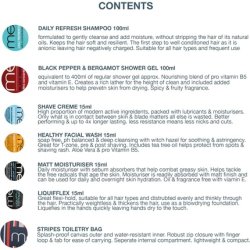 men-u Ultimate Travel Kit Men's Toiletries Set with Grooming Products in a Stripes Toiletry Bag