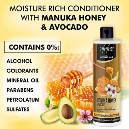 Sofn'free Moisture Rich Conditioner with Manuka Honey and Avocado Natural Hair Butter 11.83 Fl Oz