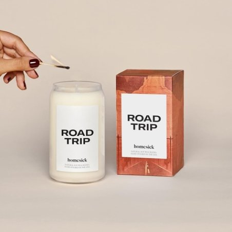 Homesick Premium Scented Candle Road Trip - Scents of Lime, Leather, Marine 390g, 60-80 Hours Burn Time, Natural Soy
