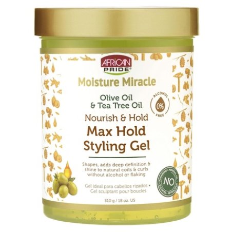 African Pride Moisture Miracle Max Hold Styling Gel with Olive Oil & Tea Tree Oil 18 fl oz