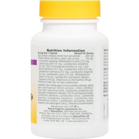 NaturesPlus Ultra Probiotics Supplement 11 Strains 40 Billion CFU with Açai Prebiotic Fiber 30 Capsules