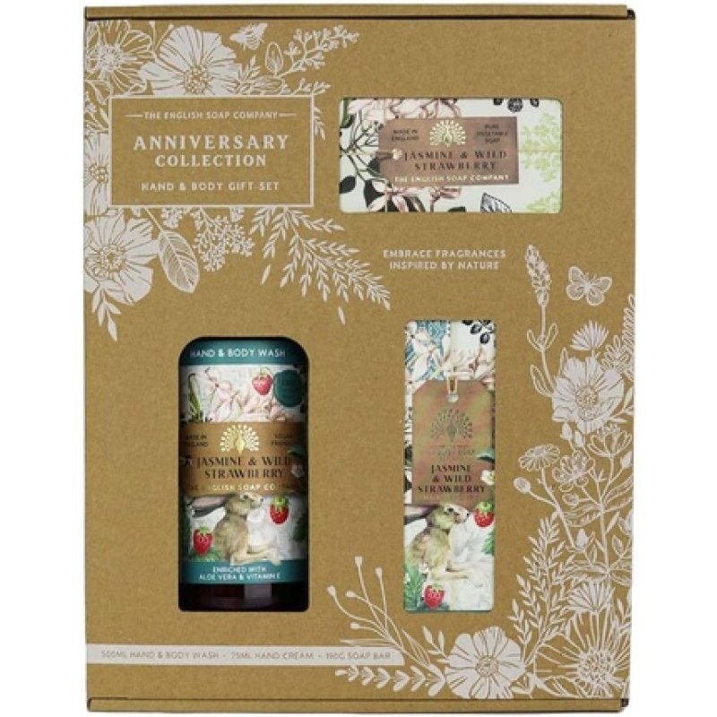 The English Soap Company Anniversary Hand and Body Gift Box Jasmine Wild Strawberry