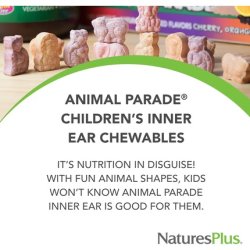 NaturesPlus Animal Parade Chewable Inner Ear Support Natural Cherry Flavour Probiotics Supplement for Kids 90 Animal