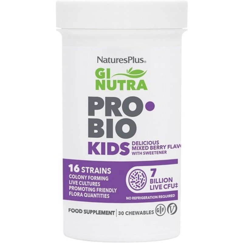 NaturesPlus GI NUTRA Pro Bio Kids Probiotic with Prebiotic Fiber Complex 30 Chewable Tablets