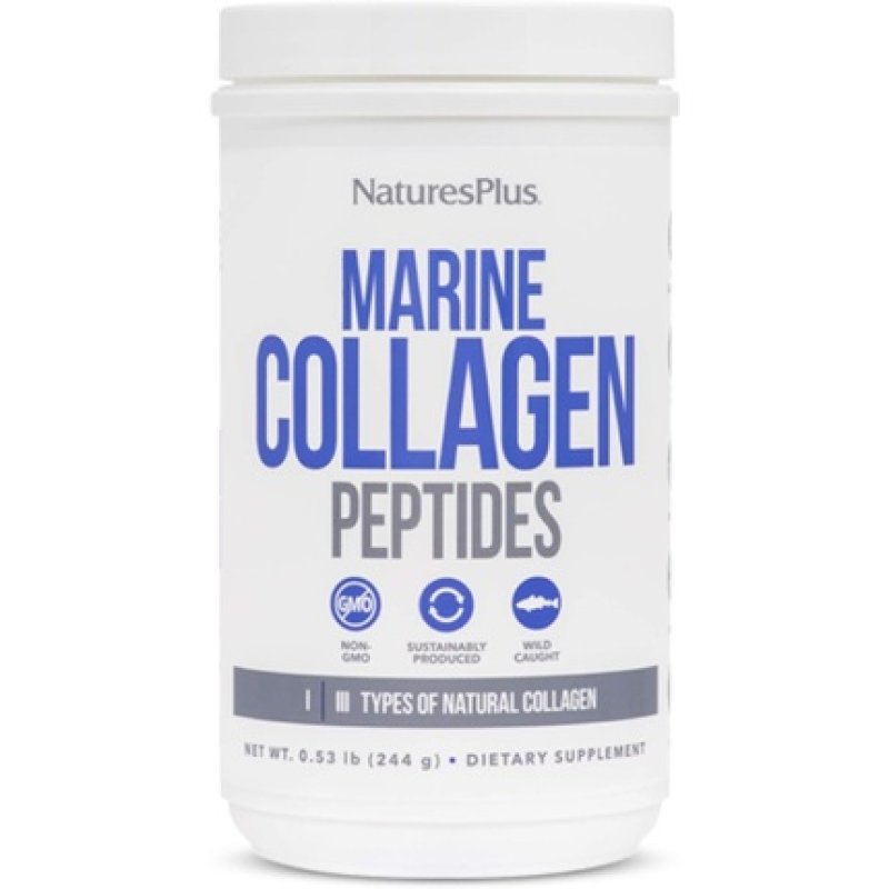 NaturesPlus Marine Collagen Peptides Unflavored 0.54 lb - Hair Skin Nail & Joint Health Immune System Support - Gluten
