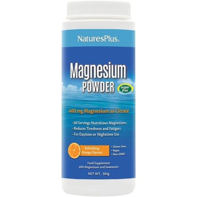 NaturesPlus Magnesium Powder 400mg Natural Citrate Supplement Orange Flavor 60 Servings