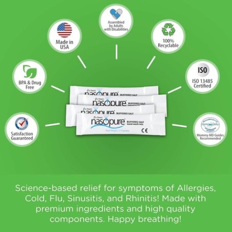 Dr. Hana's Nasopure The Nicer Neti Pot Refill Kit 40 Buffered Salt Packets Allergy and Congestion Relief Nasal Wash