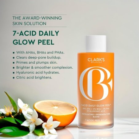 Clarks Botanicals 7-Acid Daily Glow Peel AHA BHA Chemical Peel for Face