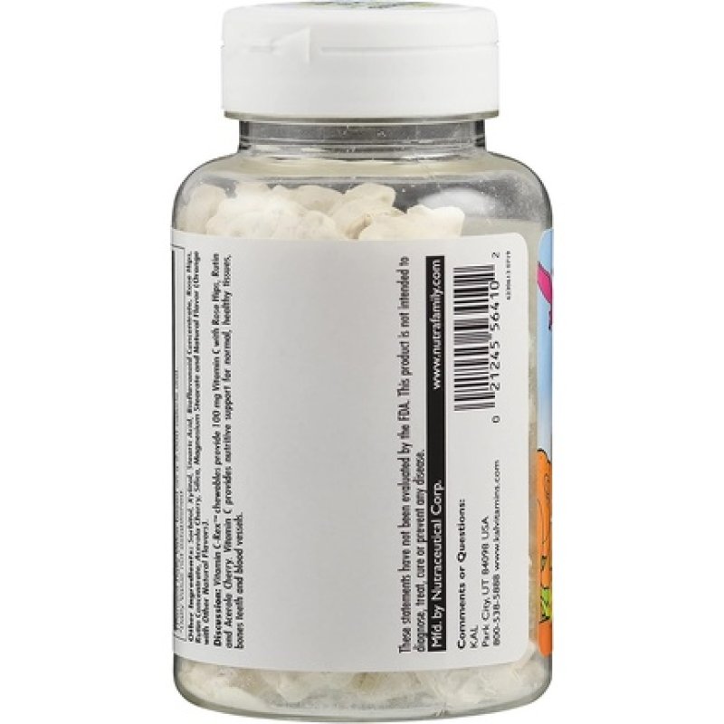 Kal Dinosaurs Vitamin C-Rex 100mg Supplement For Kids, Orange Chewables, No