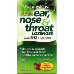 NaturesPlus Adult's Ear Nose Throat Lozenge with K12 Probiotics Natural Tropical Cherry Berry Flavor 60 Lozenges