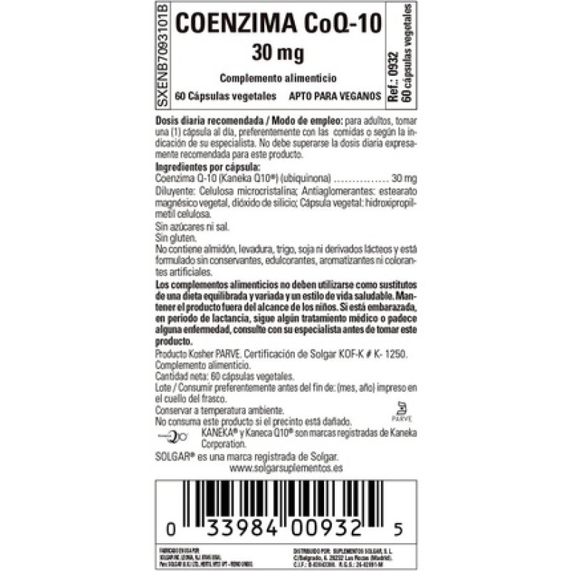 Solgar CoQ-10 Vegetable Capsules 30mg Supports Energy Production and Reduces Effects of Aging 60 Capsules
