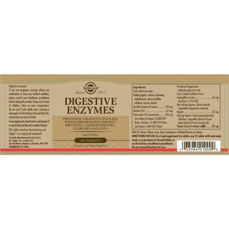 Solgar Digestive Enzymes Tablets Increase Nutrient Absorption Holistic Digestion Support Gluten Free 100 Count