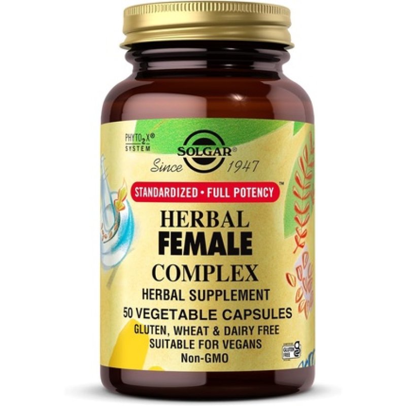 Solgar Herbal Female Complex 50 Vegetable Capsules Standardized Full Potency Non-GMO Vegan Kosher Gluten Free Dairy Free