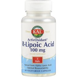 KAL Alpha-Lipoic Acid Na-R-Alpha-Lipoic Acid 100mg 60 Capsules Vegan Gluten-Free Non-GMO - Energy Metabolism Support