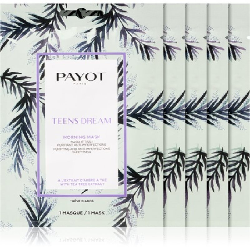 Payot Morning Mask Teens Dream - Cleansing and Refreshing Fabric Mask for Combination and Oily Skin, 5 pcs