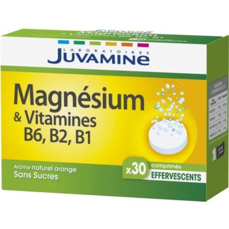 Juvamine Magnesium Vitamins B6 B2 B1 Orange 30 Effervescent Tablets