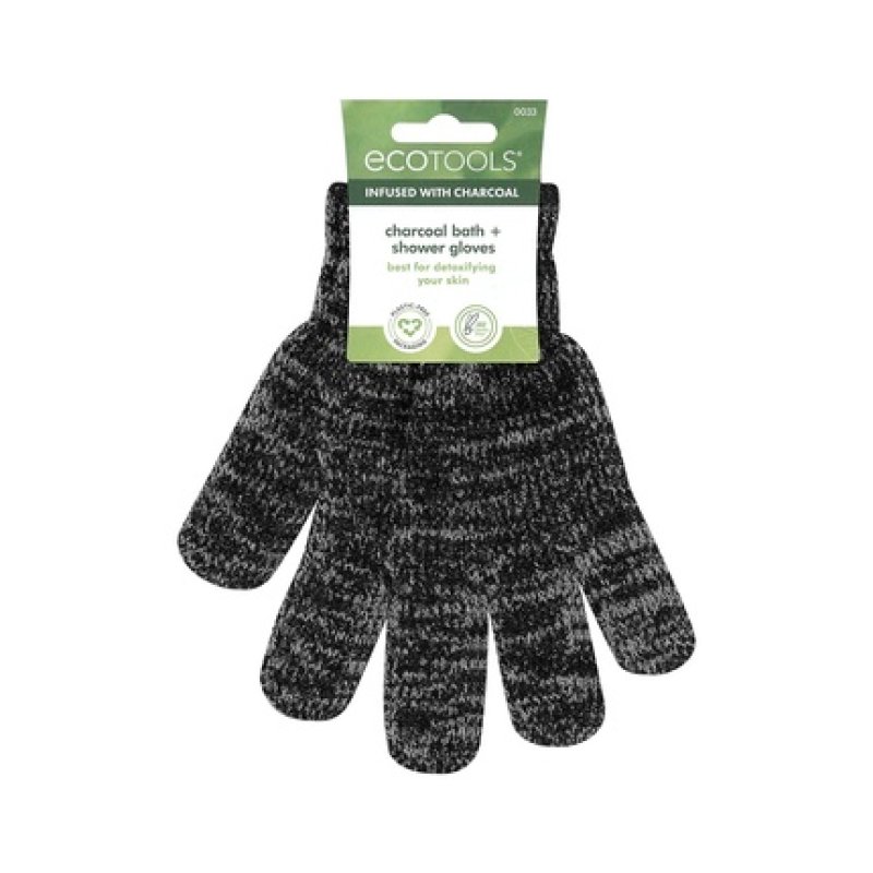EcoTools Charcoal Infused Bath & Shower Gloves Cleansing Exfoliating Detoxifying Purifying Recycled Netting