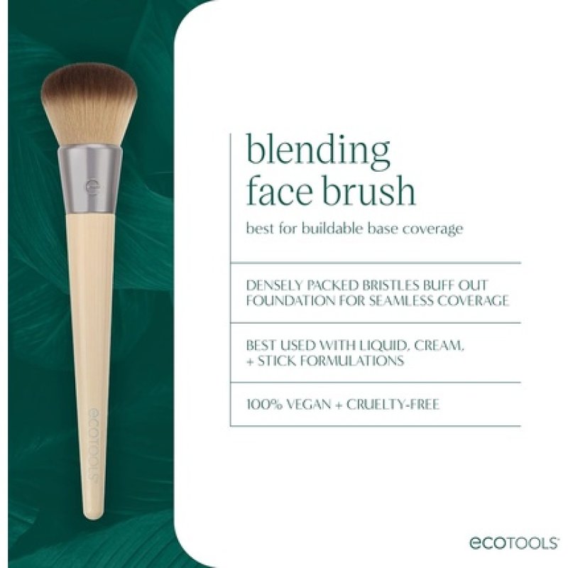 EcoTools Blending Face Makeup Brush for Liquid & Cream Foundation, Bronzer, & Blush - Dense Synthetic Bristles - Eco