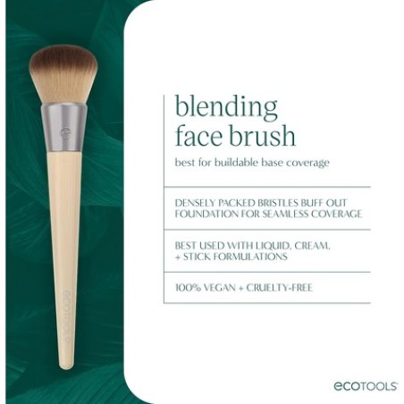 EcoTools Blending Face Makeup Brush for Liquid & Cream Foundation, Bronzer, & Blush - Dense Synthetic Bristles - Eco
